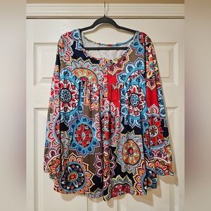 Women's Size XL Pattern Dressy Top, Colorful, bohemian